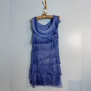 Gorgeous 100% silk layered midi dress purple/blue color size M/L